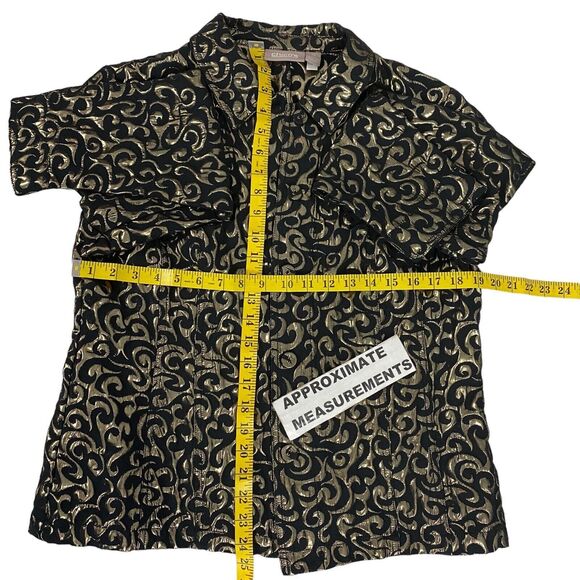 Chicos Blazer Womens Size 2 US 12 Gold Foil Party Holiday Work Office Jacket - Picture 11 of 16